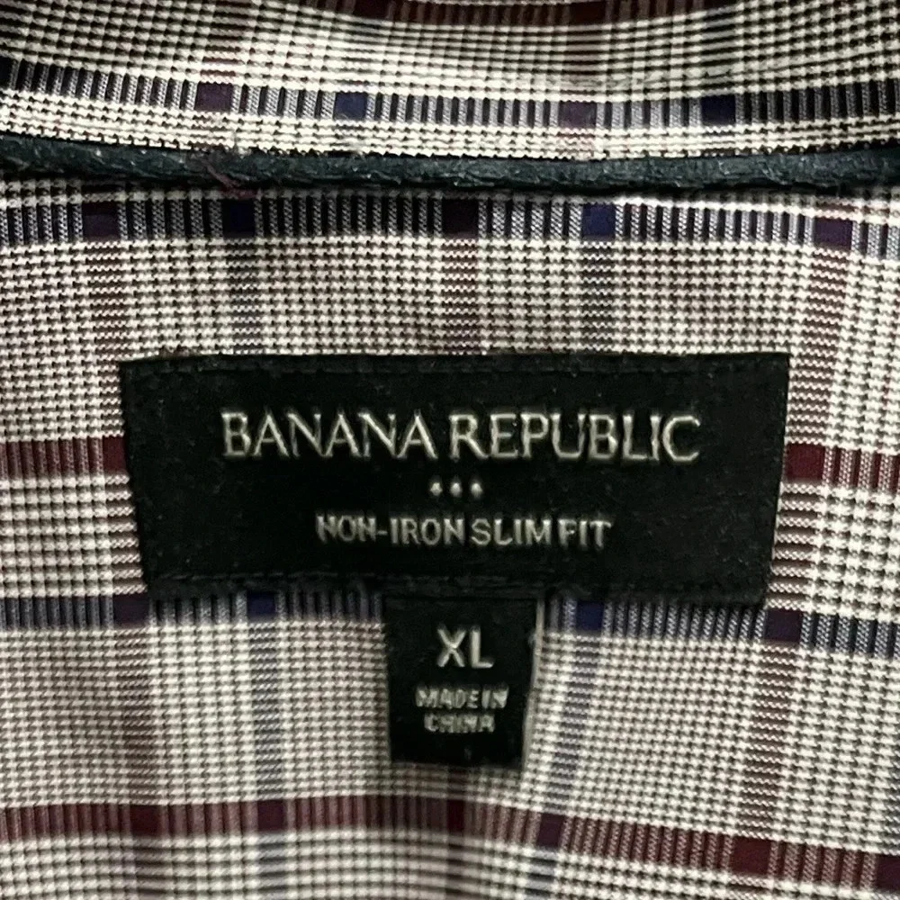 Banana republic non-iron slim fit maroon and navy plaid button down XL